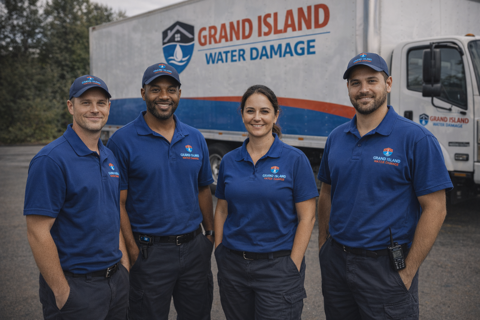 Grand Island Water Damage team standing in front of the service truck