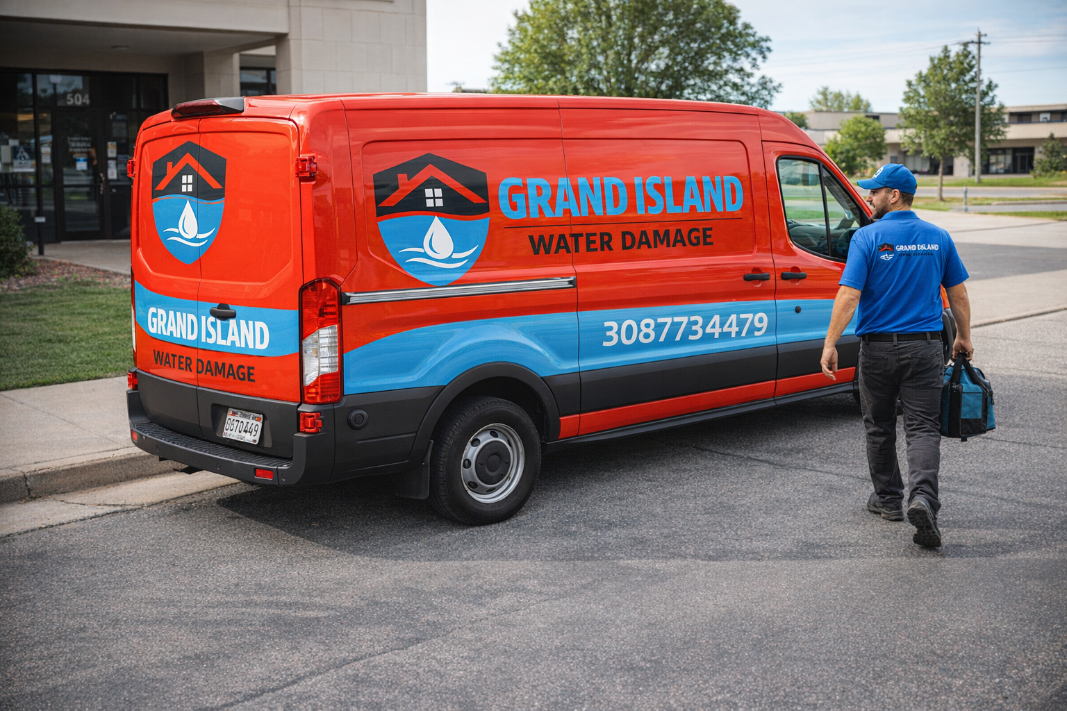 Grand Island Water Damage service van and technician